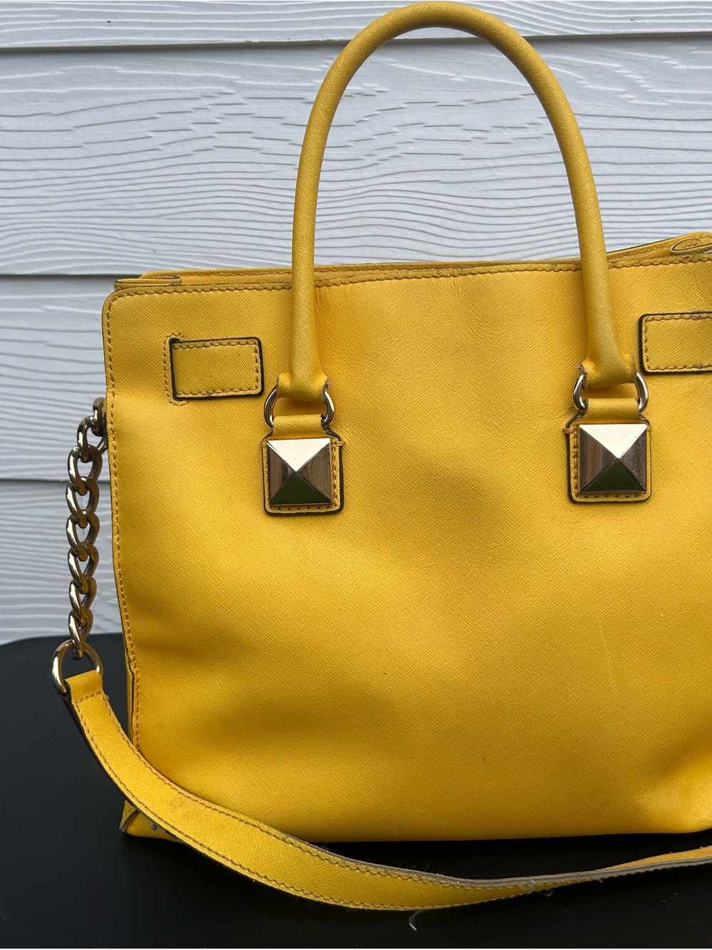 Michael Kors Yellow Studded Satchel with Gold Hardware - Picture 3 of 5